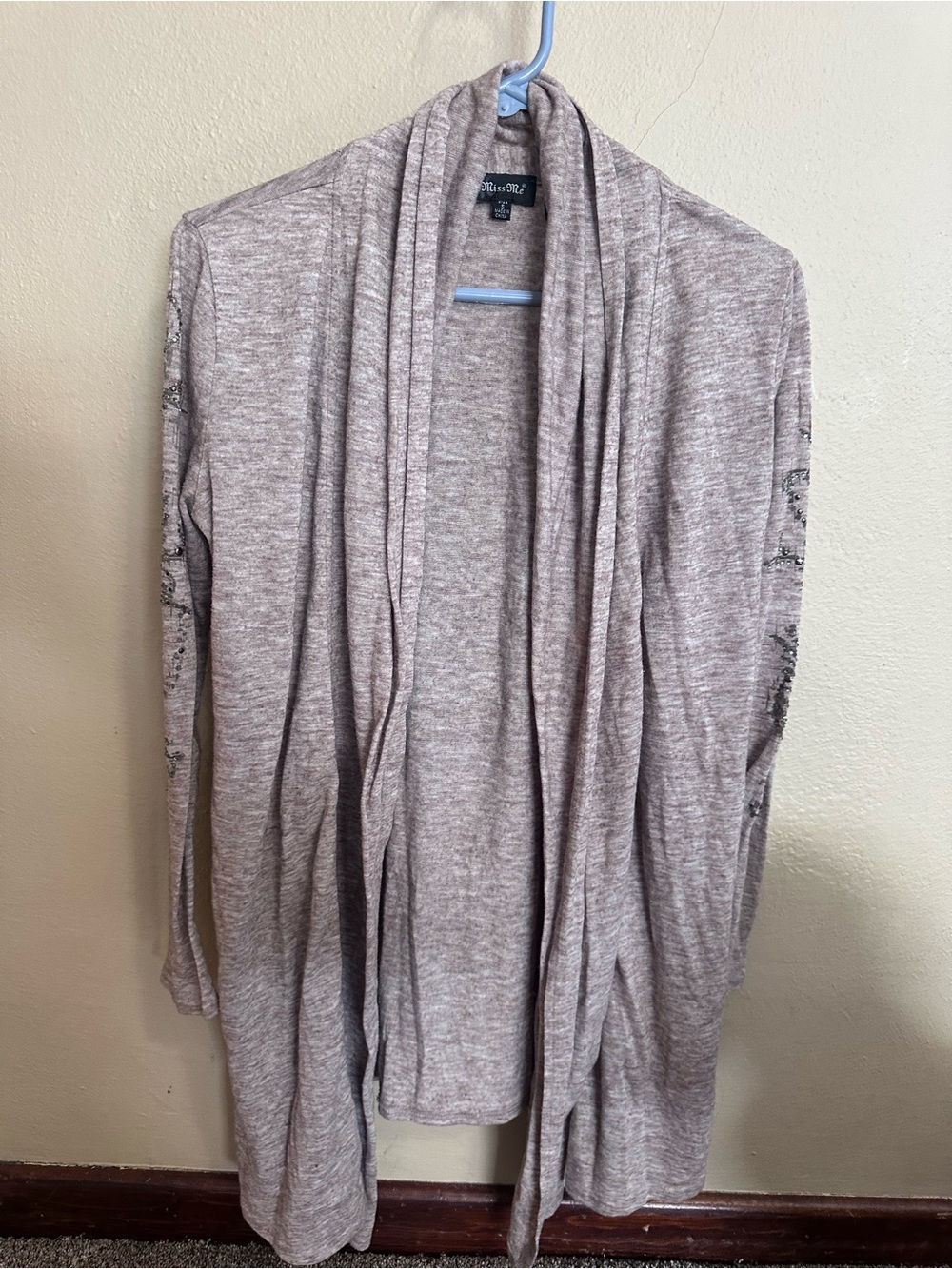 Miss Me Light Heather Gray Open Front Cardigan with Subtle Sleeve Detail